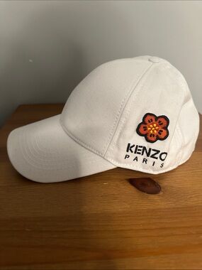 Kenzo White Cap with Orange Floral Patch